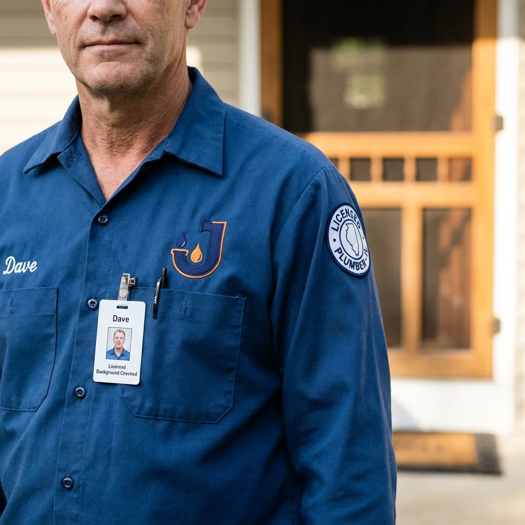 Licensed plumber showing ID badge in Lexington, MS