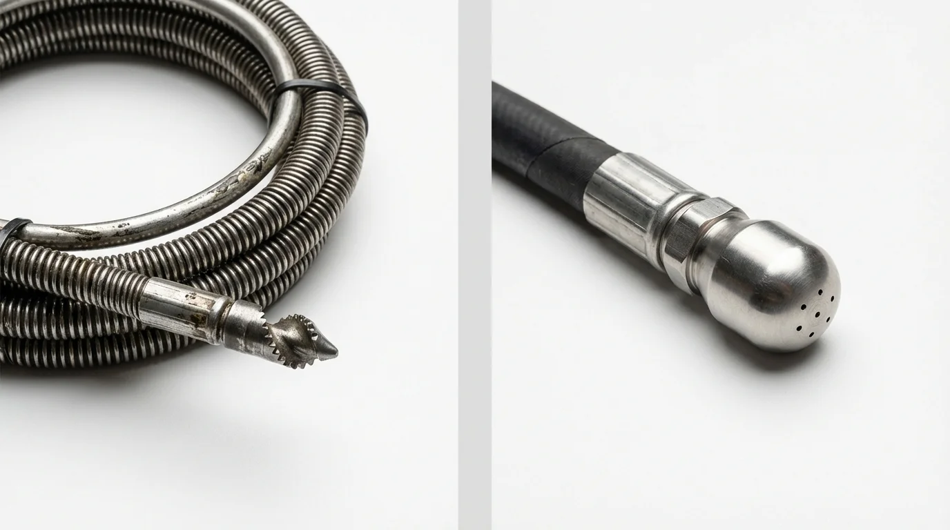 Drain snake cable and hydro jetting nozzle used for drain cleaning in Lexington, MS